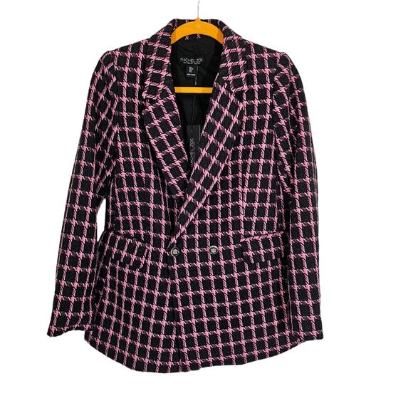 Rachel Zoe Pink and Black Plaid Double Breasted Blazer NWT - Picture 3 of 12
